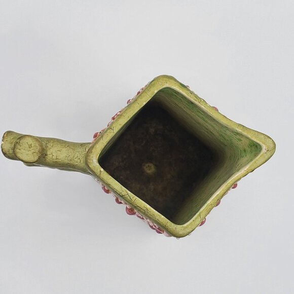 EHL 1960 Art Pottery Vase Planter Ceramic Vessel w/ Handle Green Floral Design - Picture 5 of 15